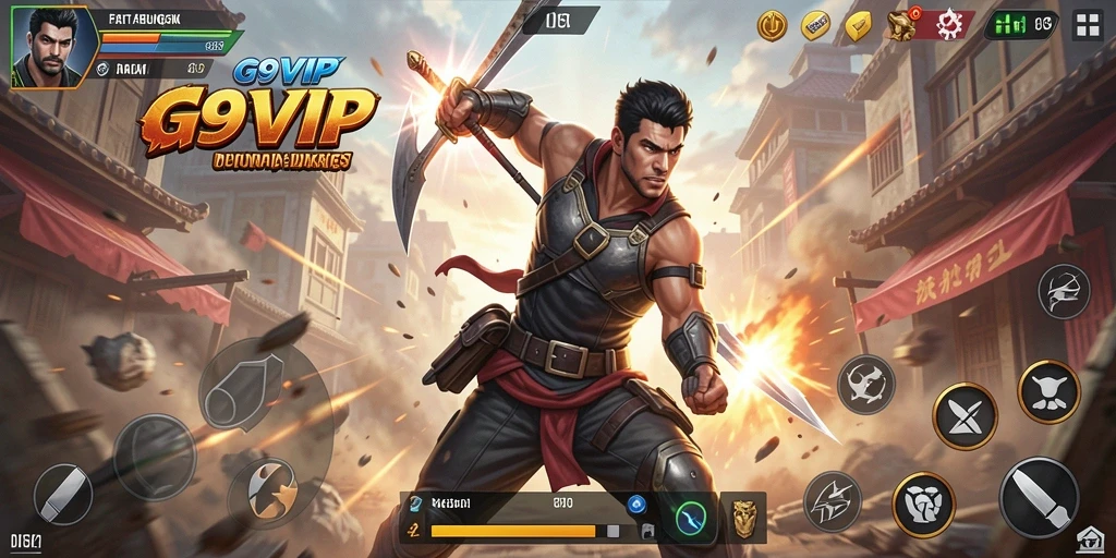Screenshot gameplay G9VIP menampilkan aksi mendebarkan di arena pertempuran.