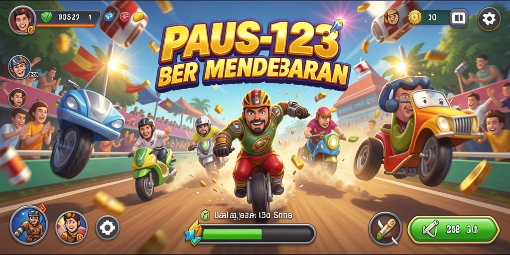 Tampilan gameplay PAUS123 menampilkan aksi balapan yang seru dan mendebarkan.