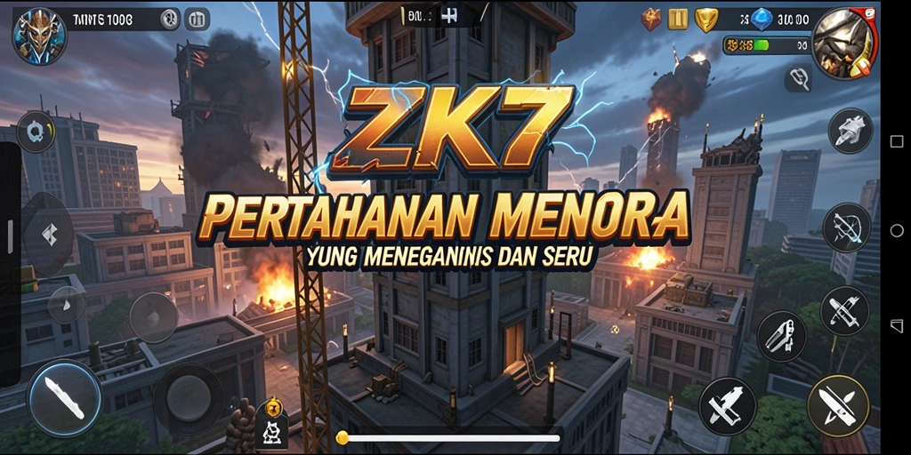 Tampilan gameplay ZK7 yang penuh aksi dalam Tower Defense.